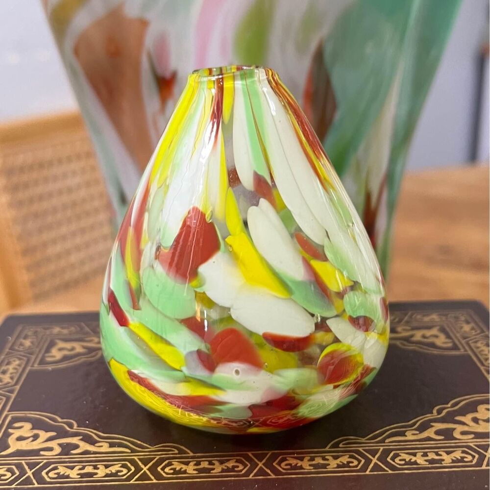 Bud Vase Hand Blown Art Glass Diffuser Colorful Pear Shape by Pearl Essence